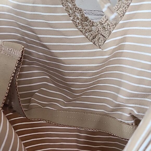 Jones New York Tan Stripe Lace Halter Top Shelf Bra Backless T-Shirt Large- NWOT - Picture 12 of 12